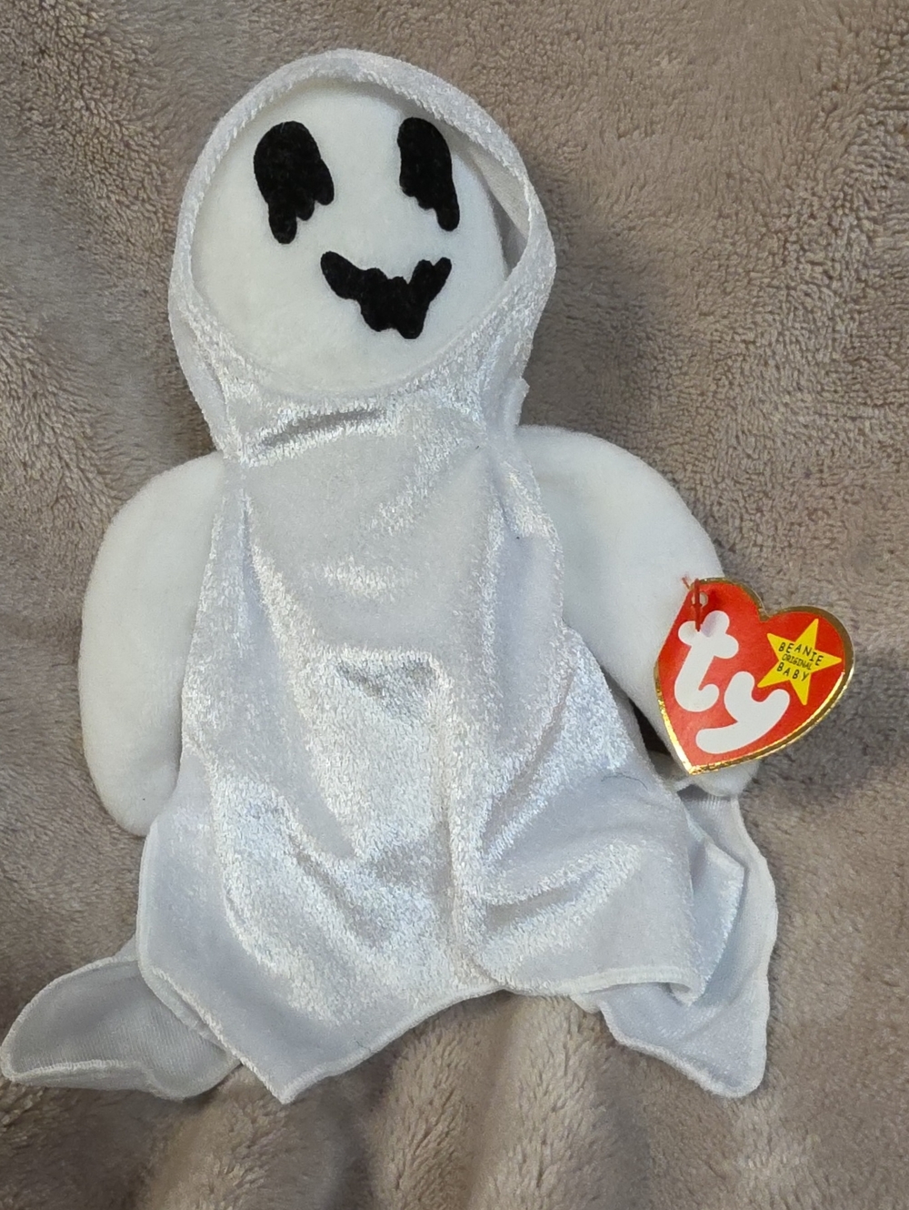 Ty White Ghost Plush Costume with Black Face Details